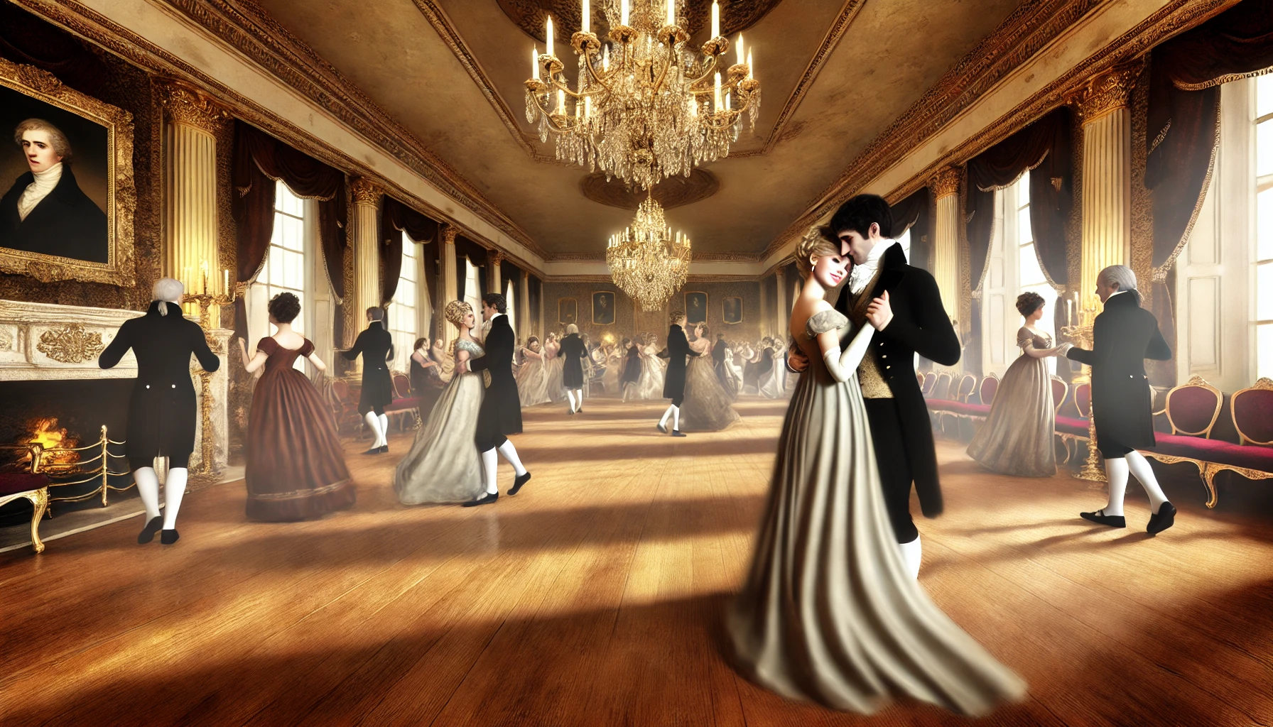 a romantic couple in a historical setting, depicting the timeless allure of historical romance.