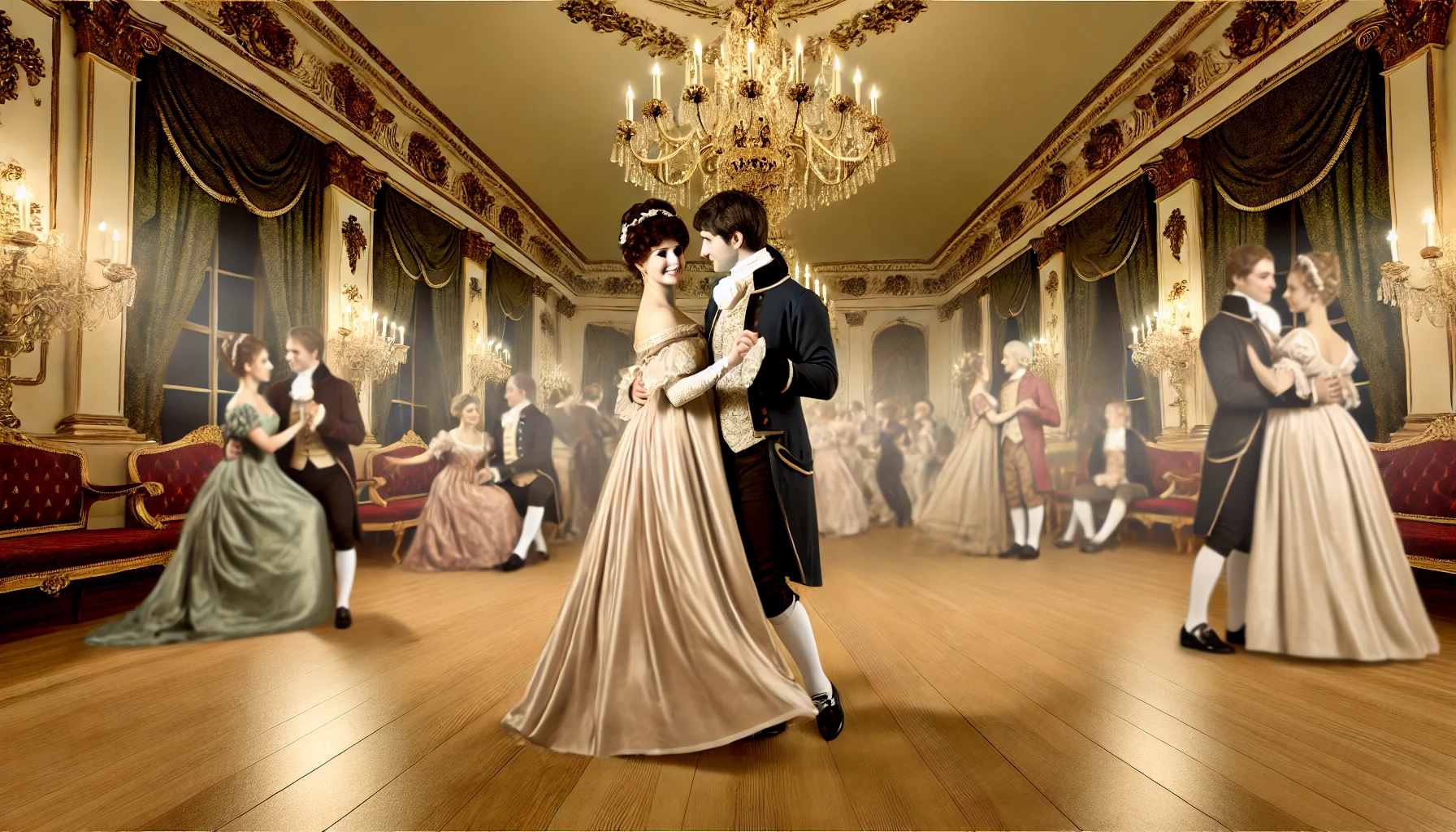 a romantic couple in a historical setting, depicting the timeless allure of historical romance.
