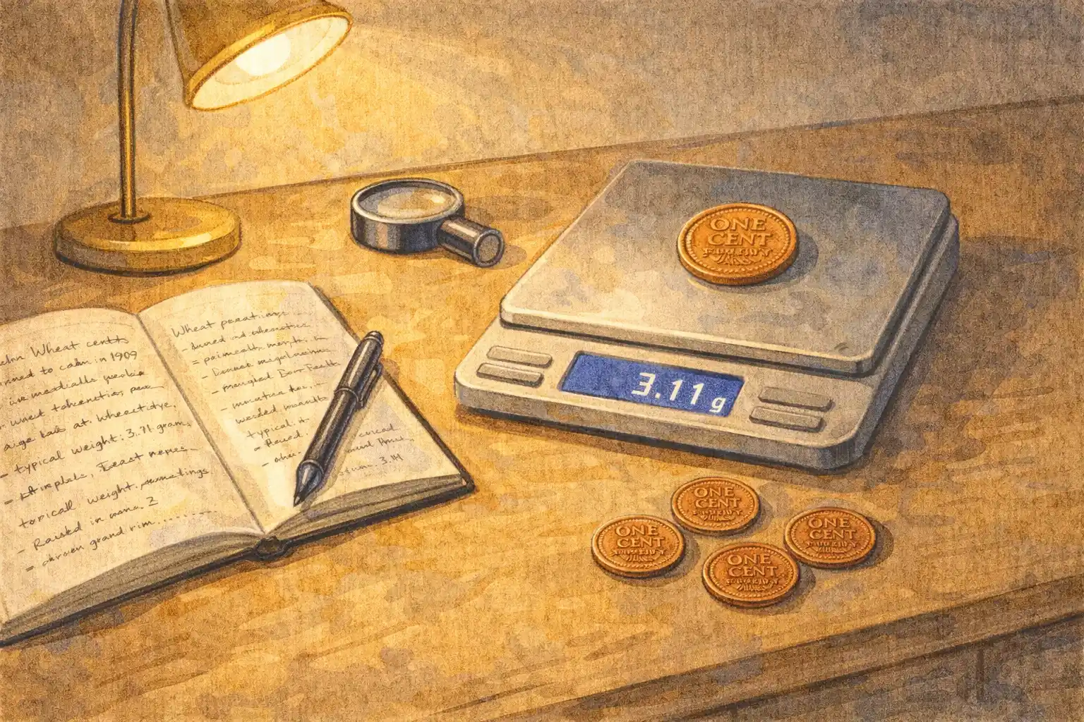 A collector’s setup prepared for evaluating coins.