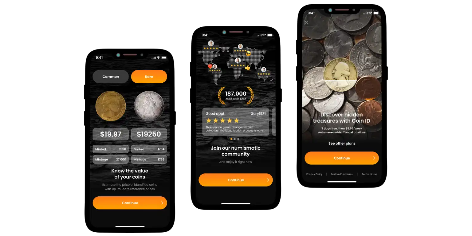 A screen with the Coin ID Scanner features
